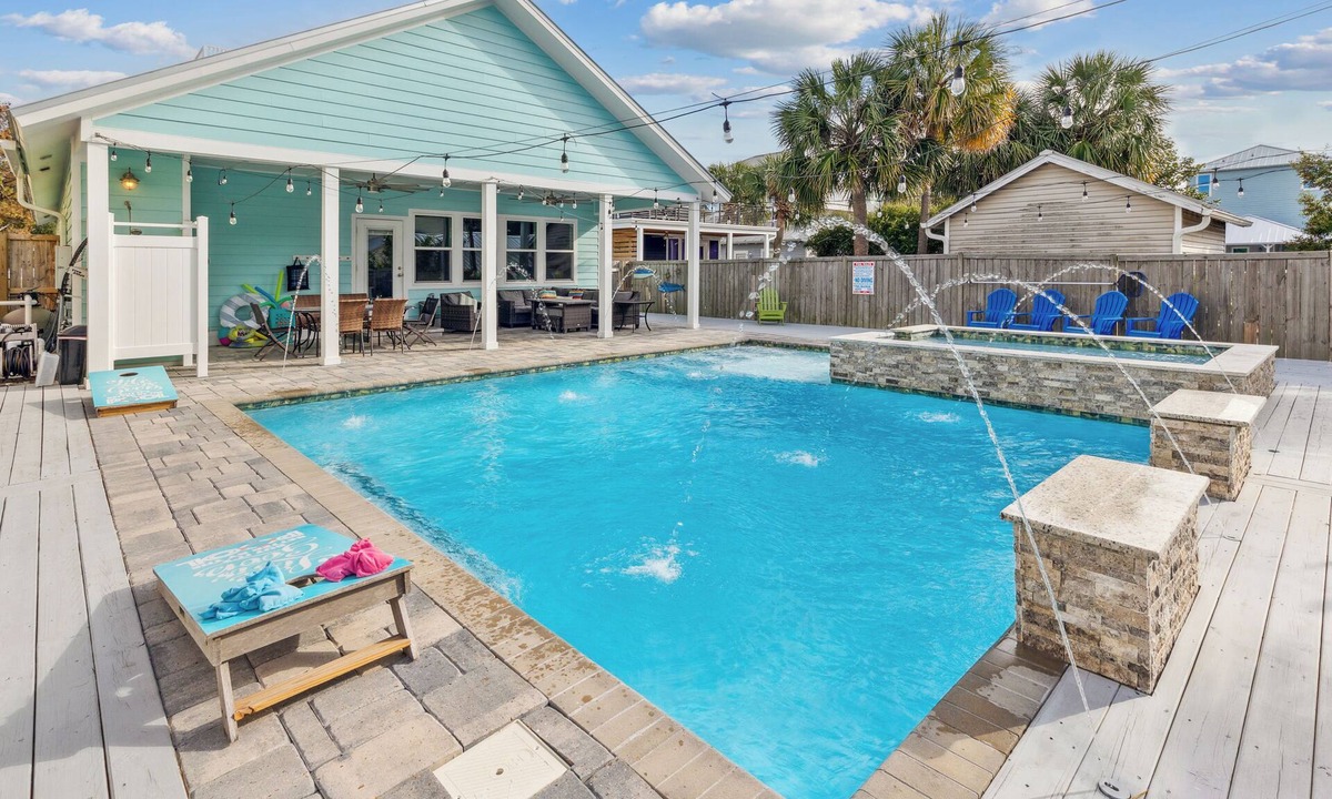 Crystal Beach House | Awesome backyard with heated, pool,spa & lanai, beach 200 ft, 3 masters on main