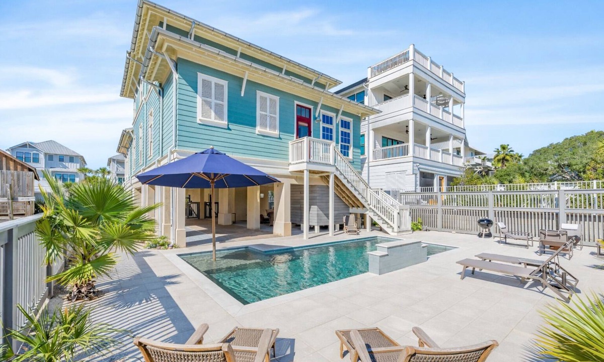 Grayton Beach House | Blue Palmetto: Grayton Beach Retreat With Pool, Elevator, and 6-Passenger Electric Cart