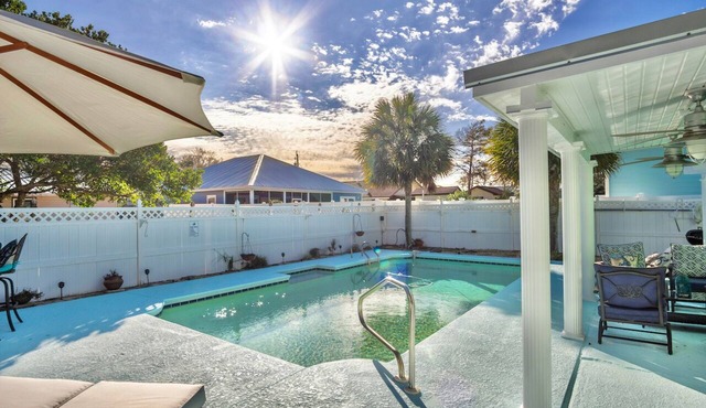 Short Walk to Beach! Private Pool with Backyard Oasis!